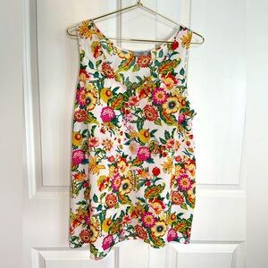 Dalia Sleeveless Tank Top White Floral Size L V-Neck B11